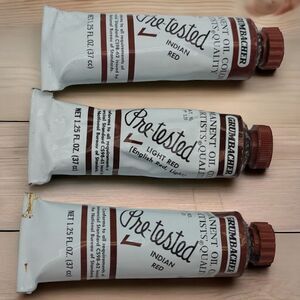 LotB: Vintage Unused Grumbacher PreTested Oil Paint Indian Red x2 & Light Red x1